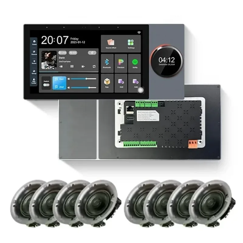 

2025 New 7 Inch Touch Screen Smart Control Panel Tuya Zigbee Gateway Can Connect With 8 Ceiling Wired Speakers And 2 Zones Music