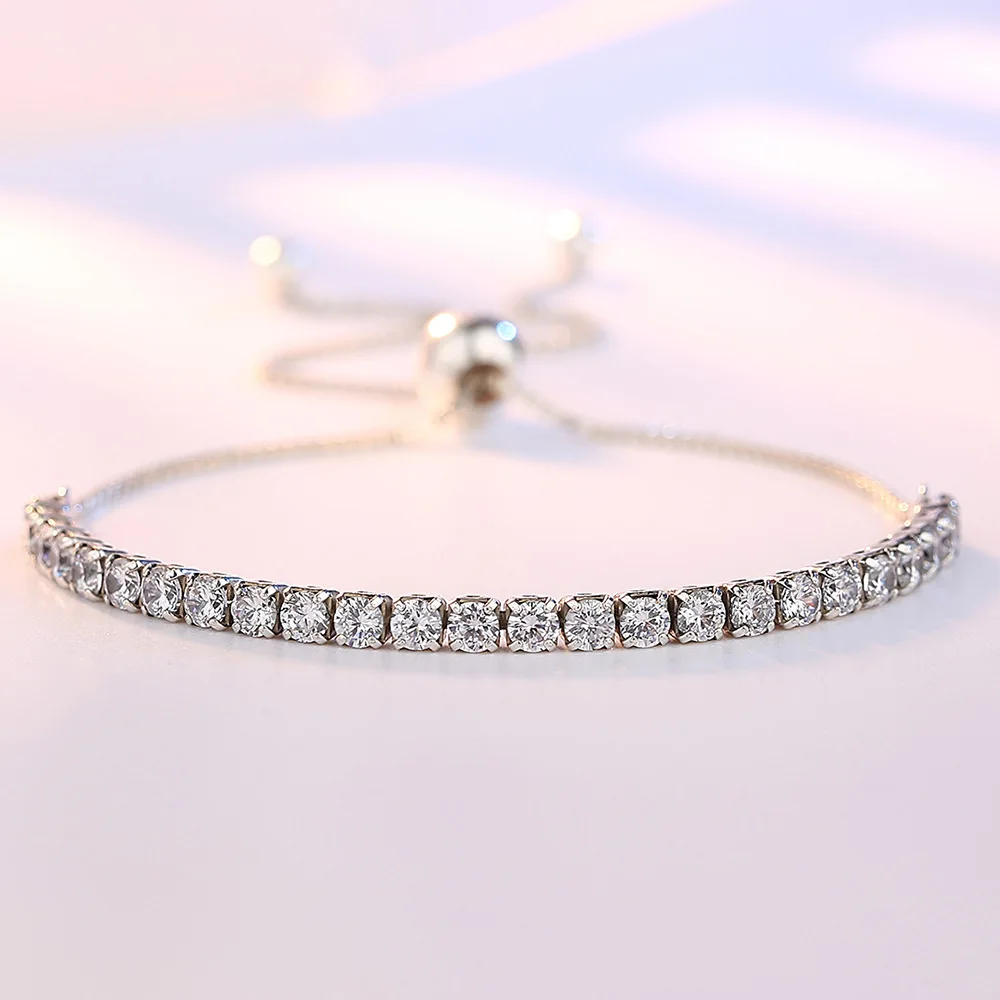 925 Sterling Silver Bracelet Vera Elegant Zircon Tennis Zircon Crystal Bracelet For Women Fashion Simple Engagement Wedding Glam