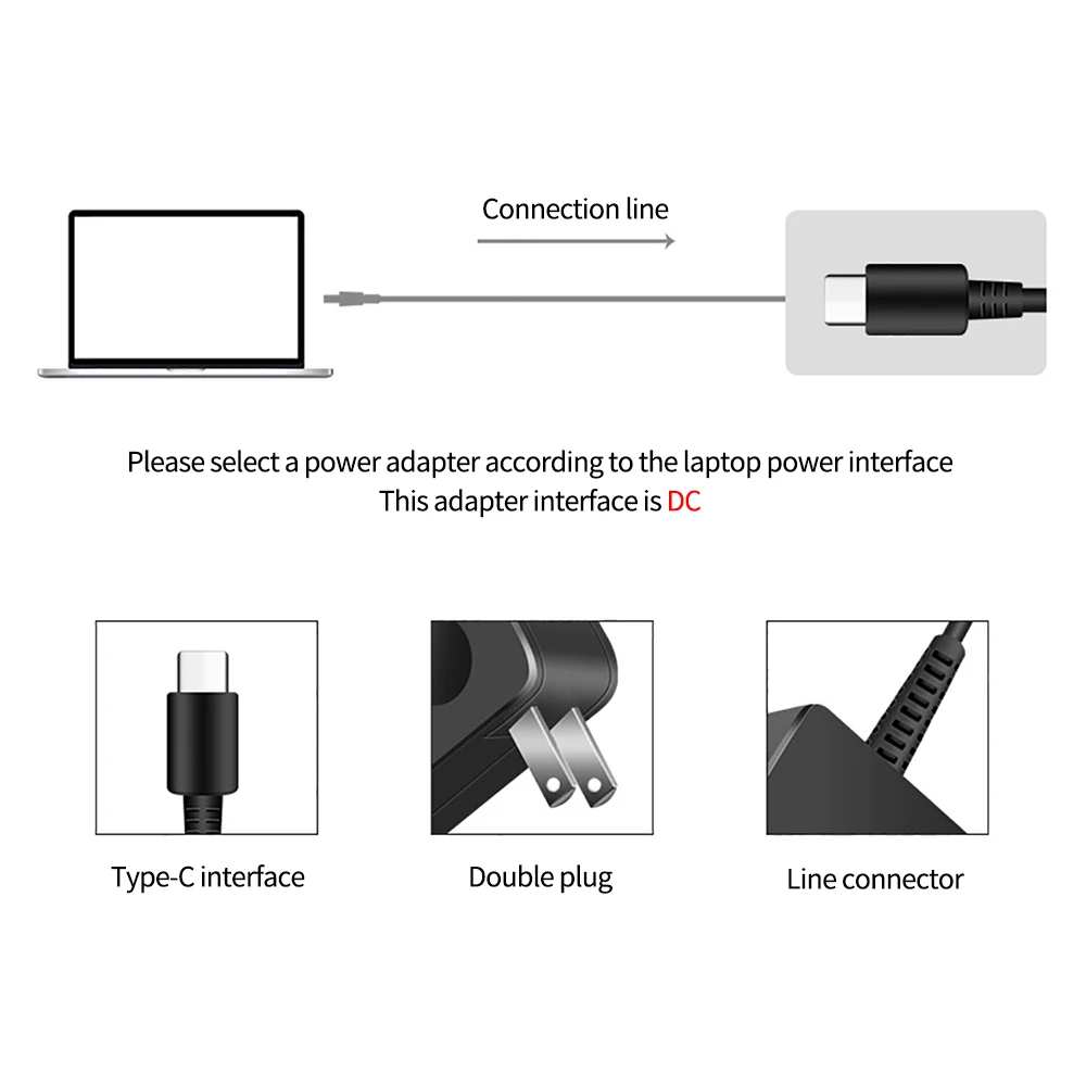 레노버 65W 노트북 충전기 고속 충전 20V 3.25A 사각형 벽면 플러그 타입-C 전원 어댑터 호환