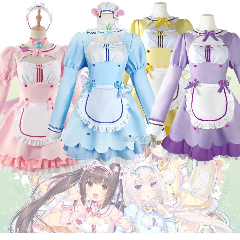 

Anime Game Nekopara Chocolate Vanilla Coconut Azuki Cosplay Costume Lolita Maid Dress Sets Women Girls Halloween Party Outfits