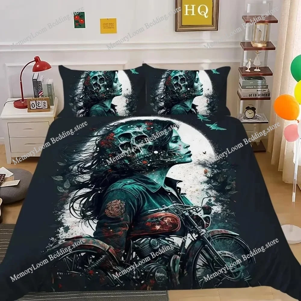 

Skull and Beauty Duvet Cover Set Full Size Gothic Sugar Skull Angels and Demons Bedding Set with Pillowcase Twin Double Bed Sets