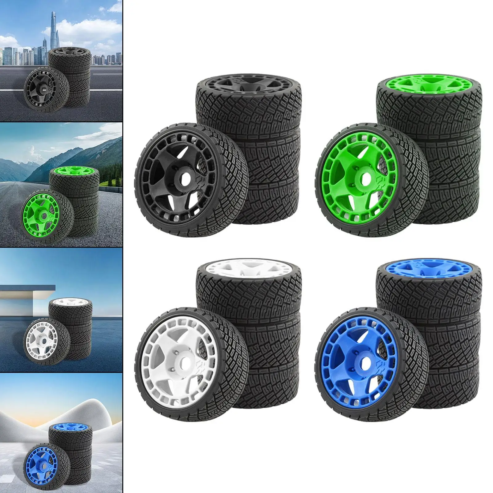

4 Pieces RC Car Wheels and Tires RC Tires with Wheel Rim RC Modification Sturdy Replacement Race Car Accessories 1/7 1/8 RC