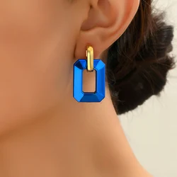 Vintage Geometric Metallic Color Acrylic Y2K Stud Earrings for Women Frost Spray Leather Fashion Earnail Style Серьги Же