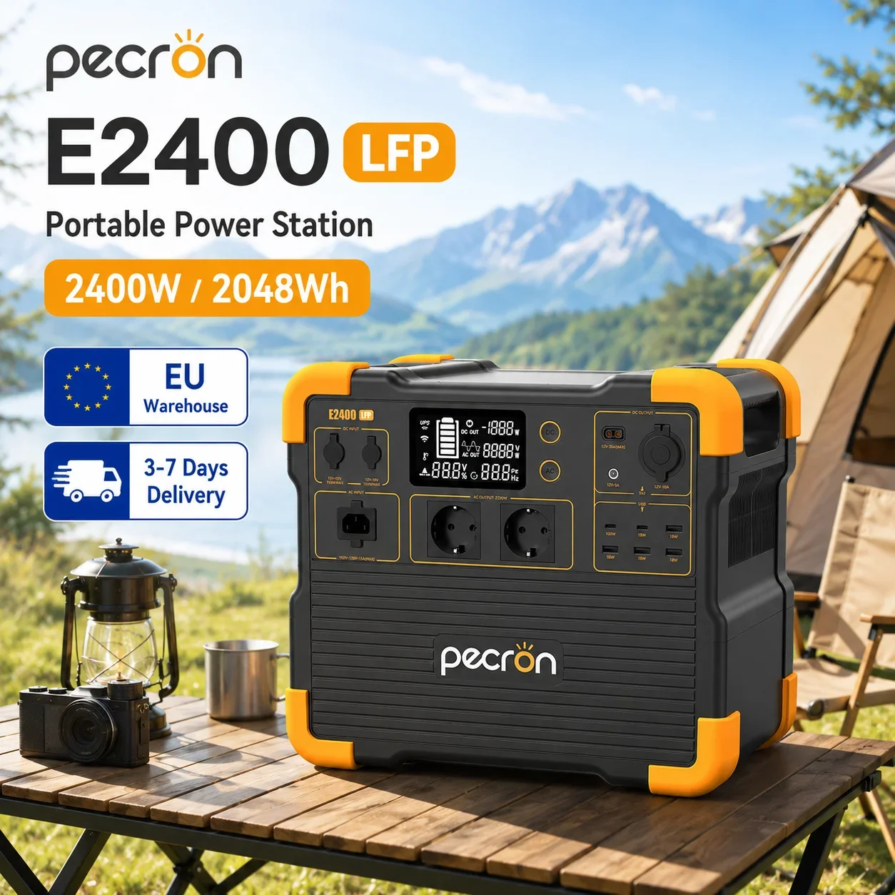 Image of 2400W PECRON E2400 LFP Tragbare Powerstation 2048Wh LiFePO4 UPS Solargenerator | Erweiterbar auf max. 8192Wh, 1,6H Schnellladung, 800W Solareingang für Wohnmobil, Camping, Haushalt und