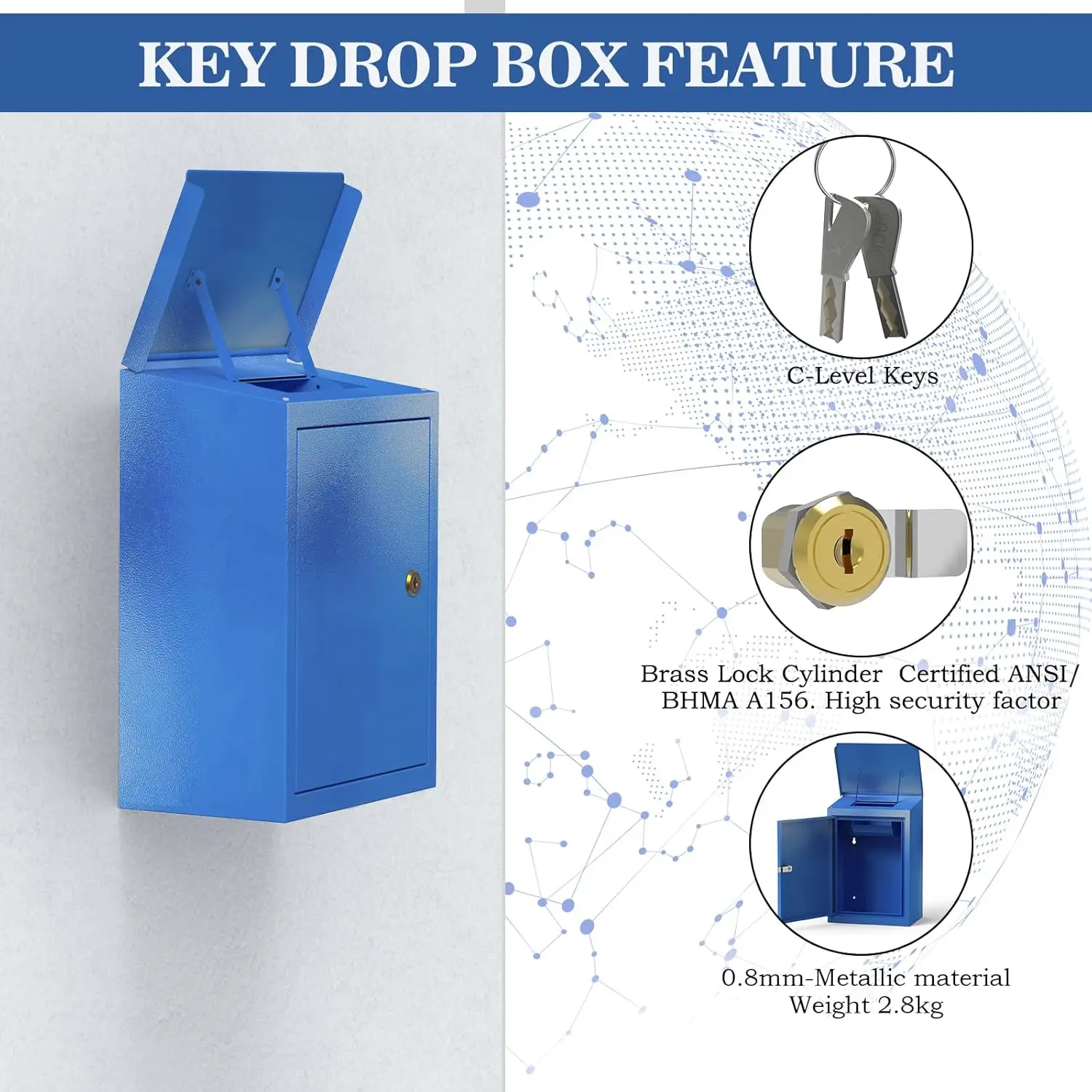 WeHere Key Drop Box for Outside Wall Mount,Key Return Box for Automotive,Anti-Thief&Waterproof Design for Outdoor