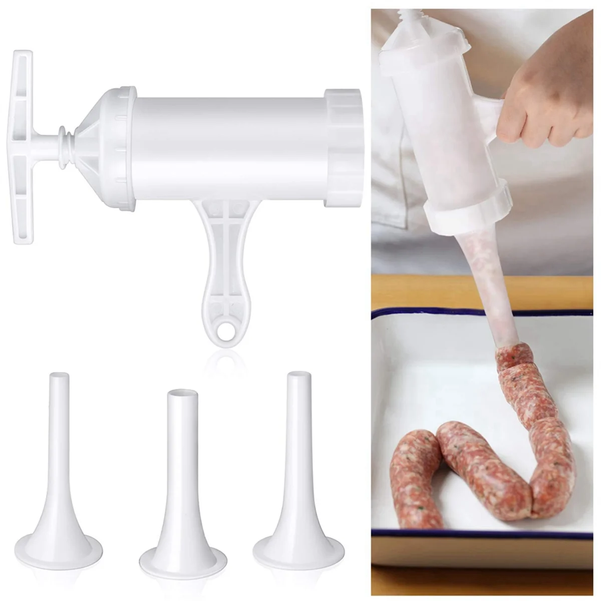 Sausage Stuffer Manual Sausage Maker Plastic Meat Filler Stuffer Funnel Tubes Sausage Filling Tool