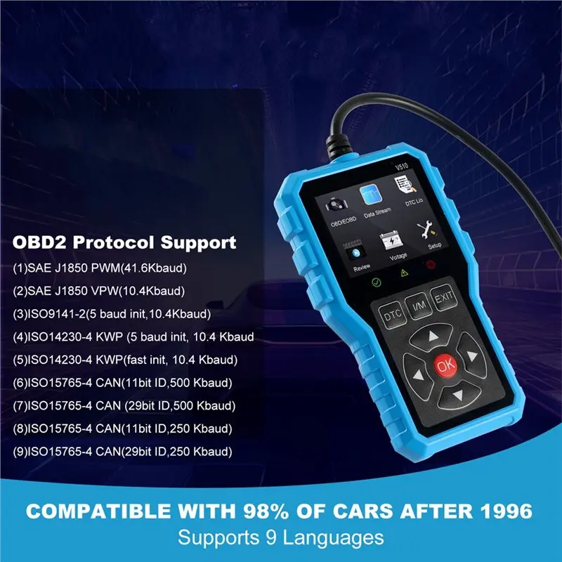 ABQB-V510 OBD2 Diagnostic Scanner Vehicle Code Reader For Auto Car Health Inspection Tool