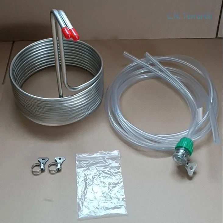 304 Stainless Steel Beer Chiller with Fittings, Immersion Wort Cooling Coil for Homebrewing Rapid Cooling