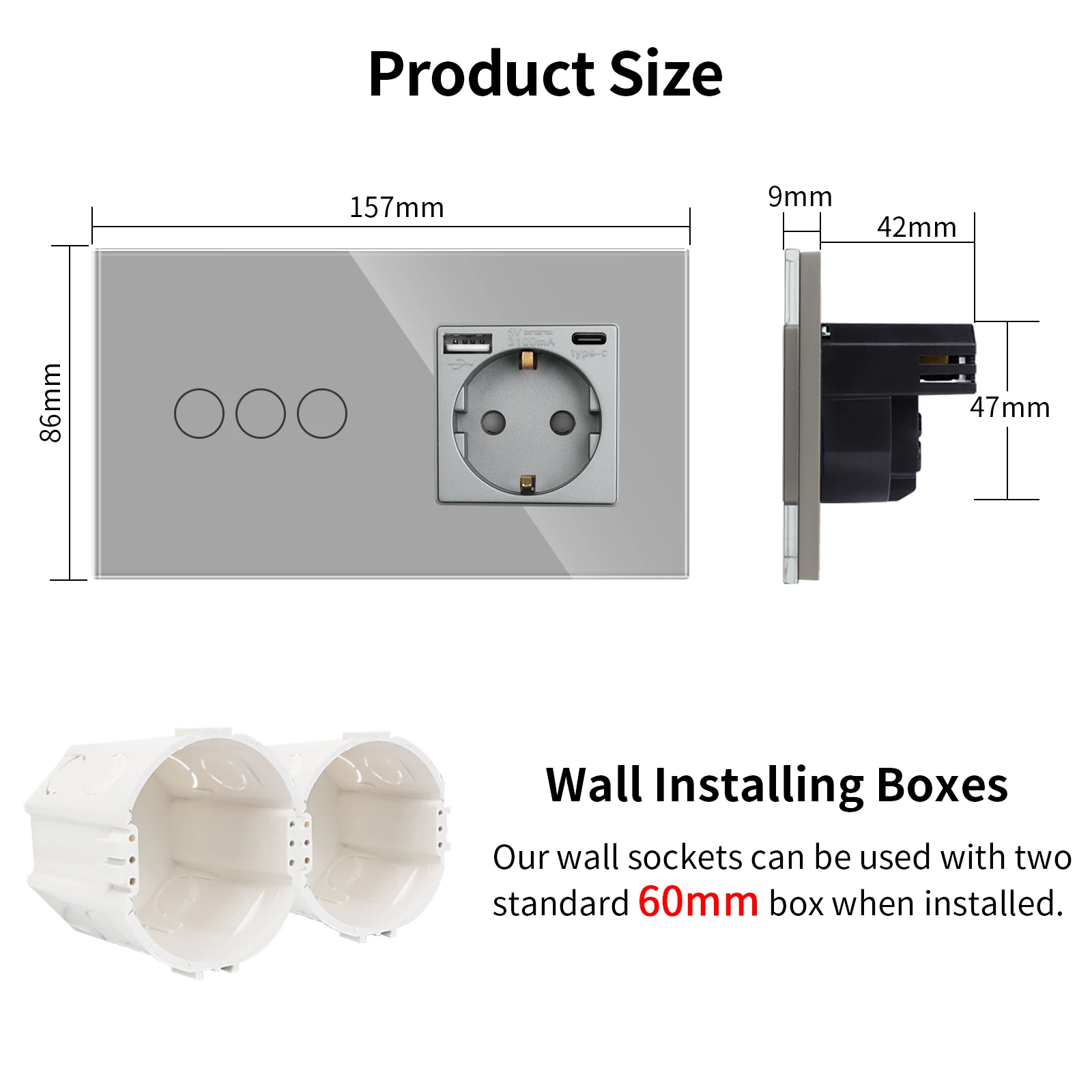 Tuya-Interruptores Sensor WiFi, 1, 2, 3Gang, Tomada de Parede da UE, Tipo C, Portas USB, Vida Inteligente, Google, Alexa Controle Remoto