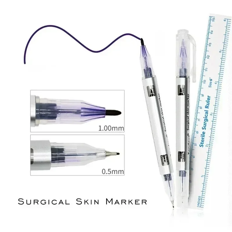 Dubbele Kop Chirurgische Wenkbrauw Tattoo Skin Marker Pen Tool Accessoires Tattoo Marker Pen Pen Met Meetliniaal Microblading