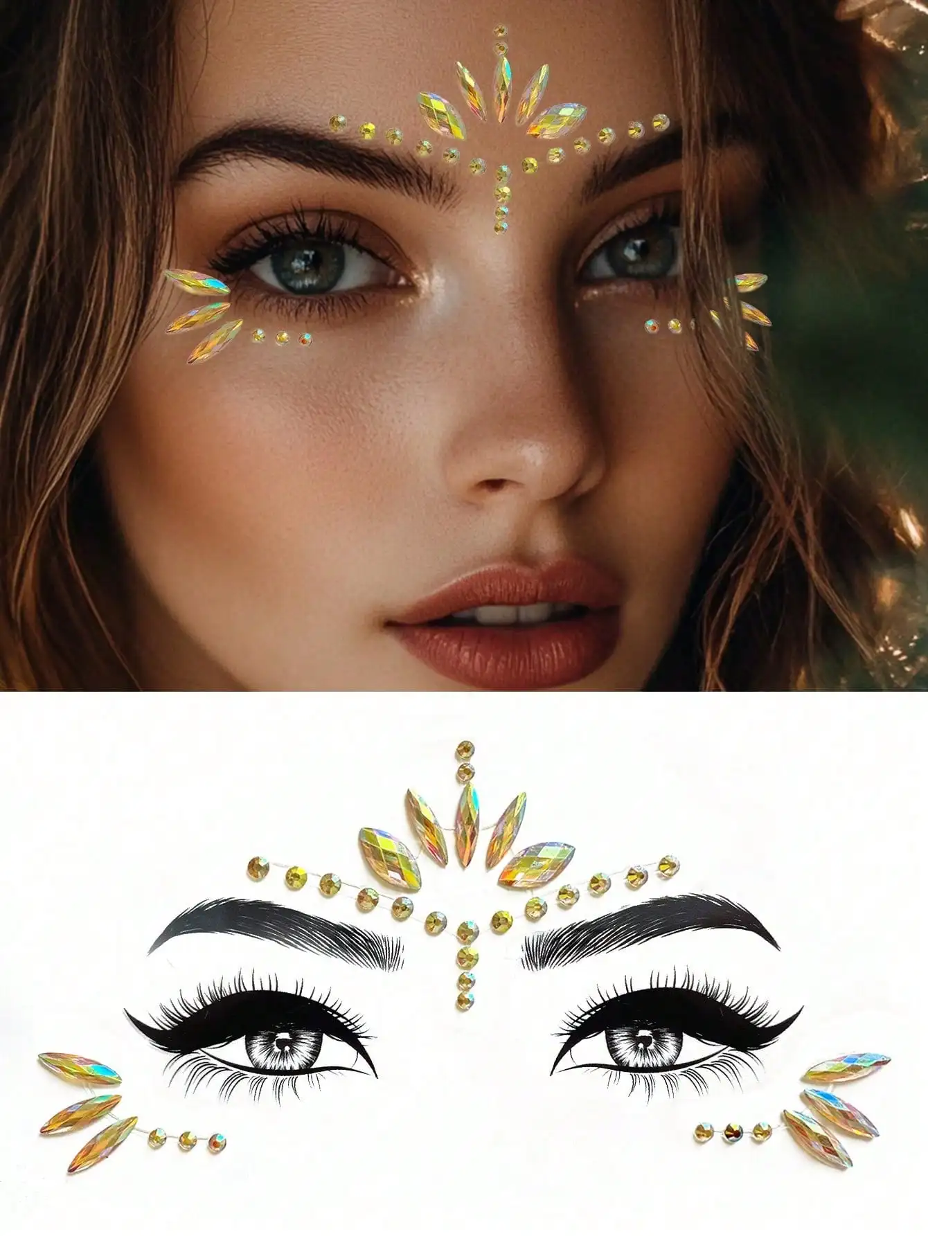 

1 шт. красочные хрустальные наклейки для лица, желтые украшения для лица для макияжа, маскарада, праздничных торжеств и вечеринок