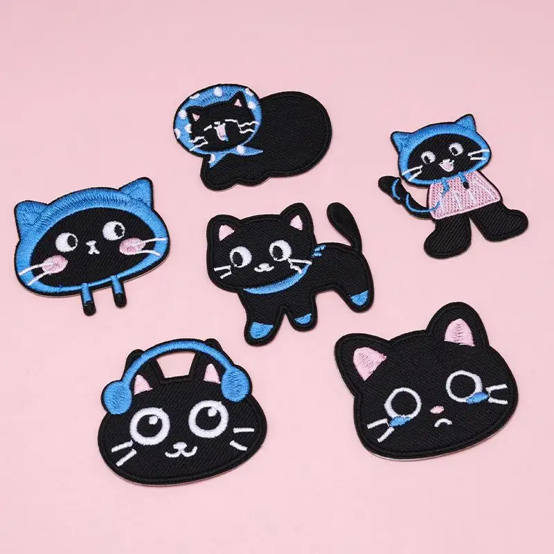 6Pcs/Lot Mix Cartoon Kitten Embroidery Patches Cute DIY Applique for Clothing Shoes Bags Cat Repair Decoration