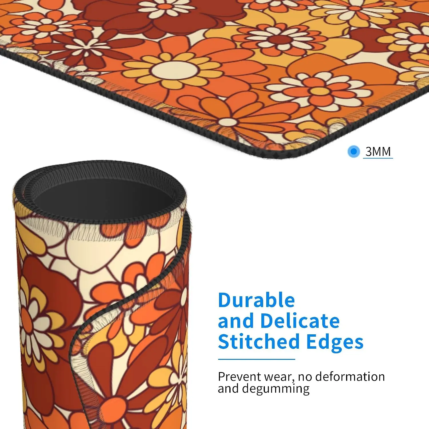 Mouse pad artisan Rectangular gaming mouse Retro Boho Hippie Flower Mouse Pad,Vintage Groovy Floral Square Waterproof Mouse
