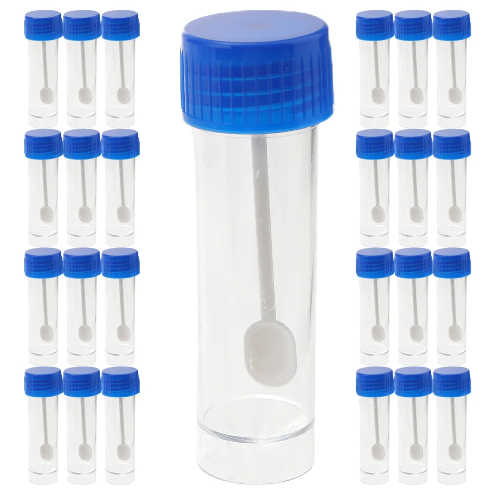 50Pcs Stool Sample Cups 25ml with Spoon Fecal Testing Containers Sampling Cups Plastic Recipients for Lab Hospital Use