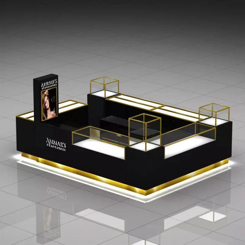 customized.High End Perfume Display Glass Counter Table Perfume Selling Kiosk Shopping Malls Showroom Design Kiosk