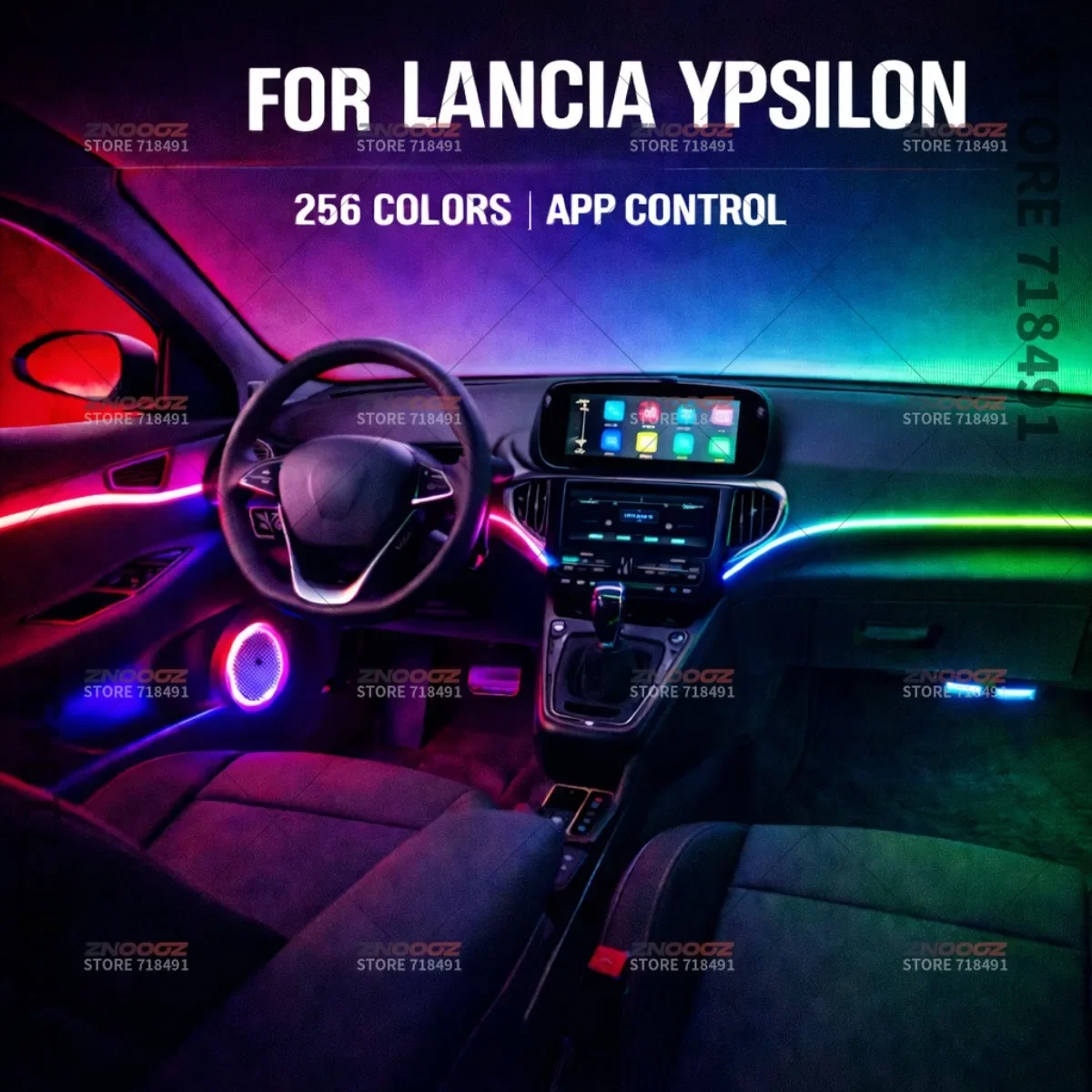 22in1 RGB Car Interior Acrylic Car Ambient Lights RGB Hidden Acrylic Strip Decoration Atmosphere Accessories For Lancia Ypsilon