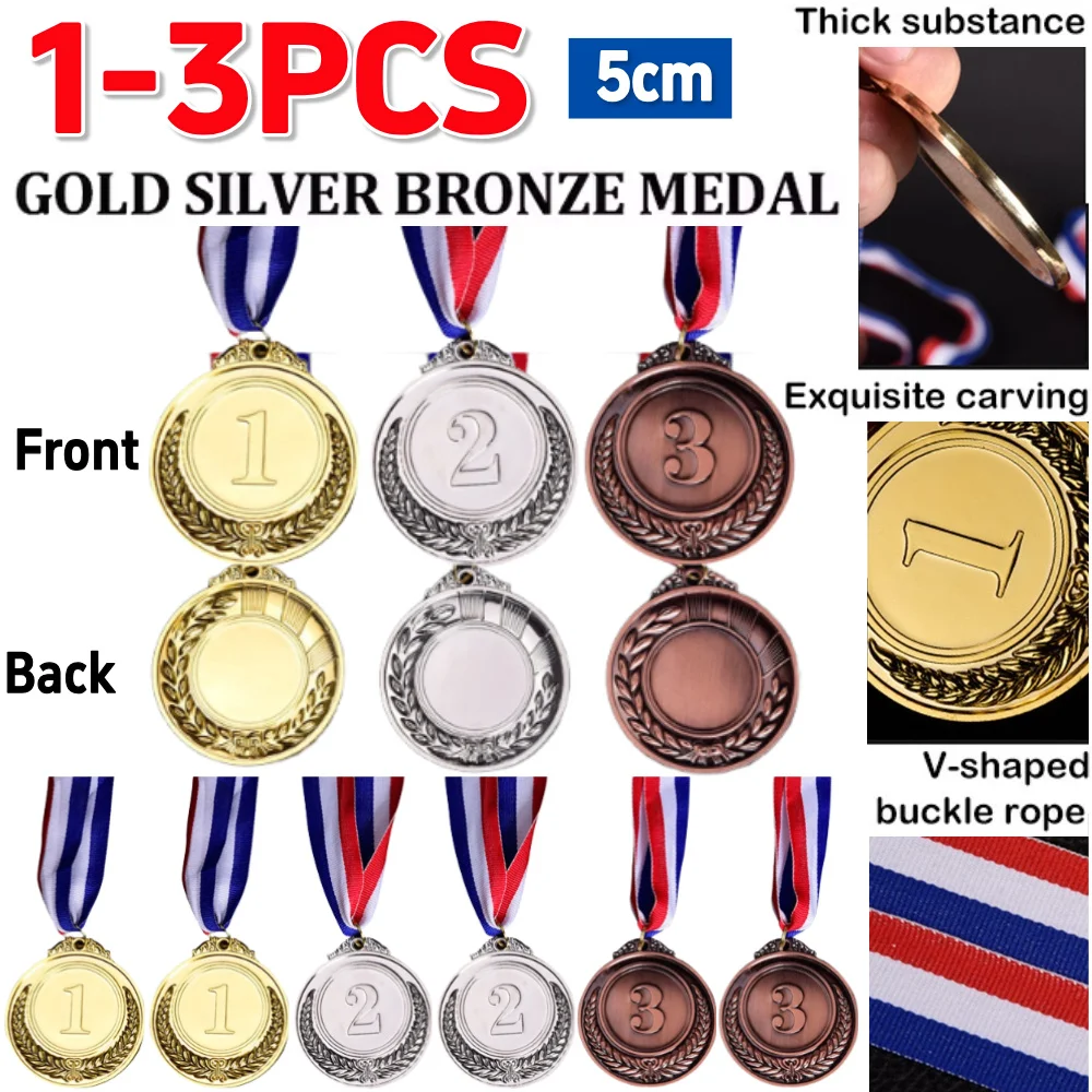 

1-3 шт., 5 см, золотые, серебряные бронзовые металлические награды с лентой на шею, первая, 2-я, 3-я призовая медаль для спортивных соревнований, приз