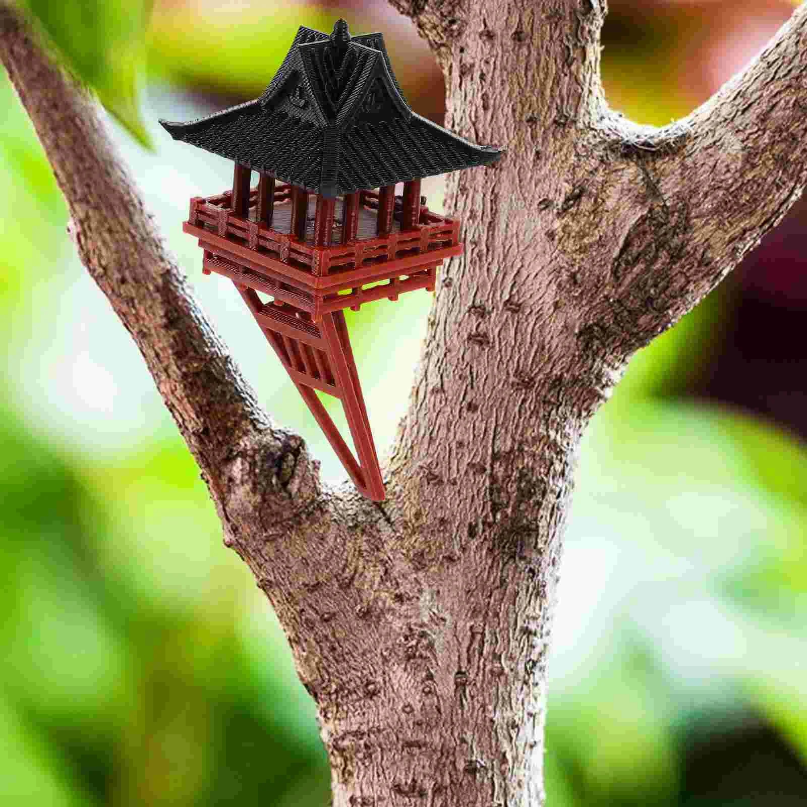 Modelo de casa en el árbol, Mini estatua de jardín de Pagoda, decoración arquitectónica china hecha a mano para el hogar, escritorio, bandeja de bonsái Zen para el hogar