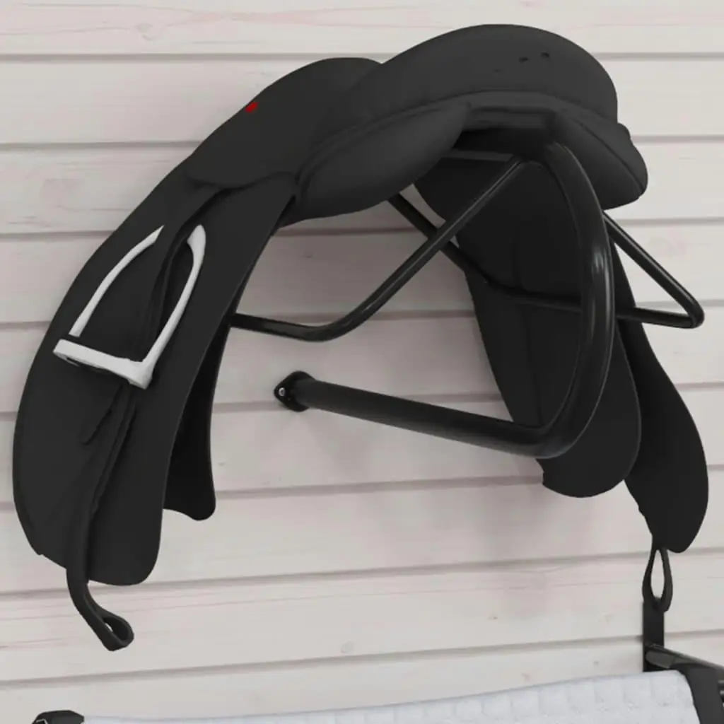 Wall-Mounted Black Iron Saddle Rack - Durable & Space-Saving Horse Gear Storage