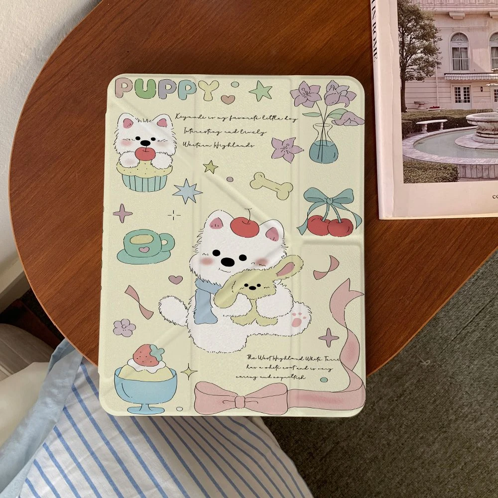 Cute Dog Cake Bow Tablet Case For iPad Pro 11 12.9 13 A16 M2 M4 M3 M5 Shell 8.3 9.7 10.2 5/6/7/8/9/10/11th Mini Air 3 4 5 Cover