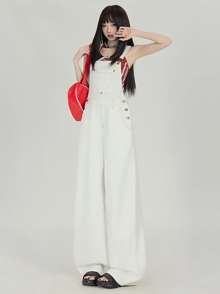 

La Chapelle, широкие джинсовые комбинезоны с высокой талией, женские летние тонкие хлопковые повседневные брюки с бретелями, прямой крой