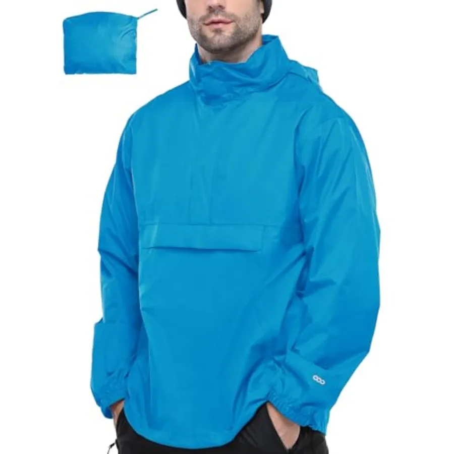33, 000Feet Men's Pullover Rain Jacket Waterproof with Hood Lightweight Packable Raincoat Windbreaker for Golf Travel