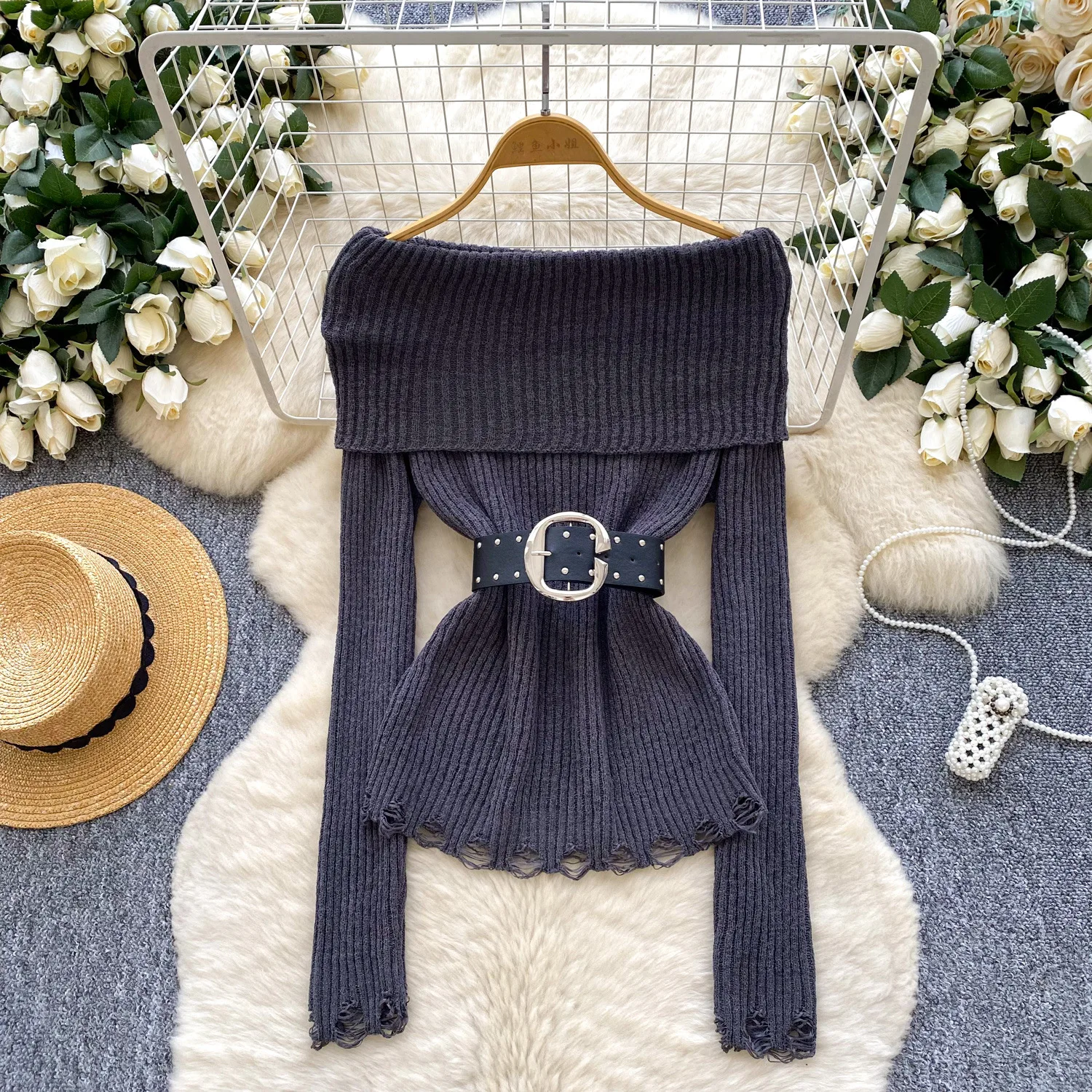 

Пуловеры, женские свитера, вязаные джемперы с открытыми плечами и длинными рукавами Y2k, уличная одежда, элегантная вязаная повседневная осень-зима 2025