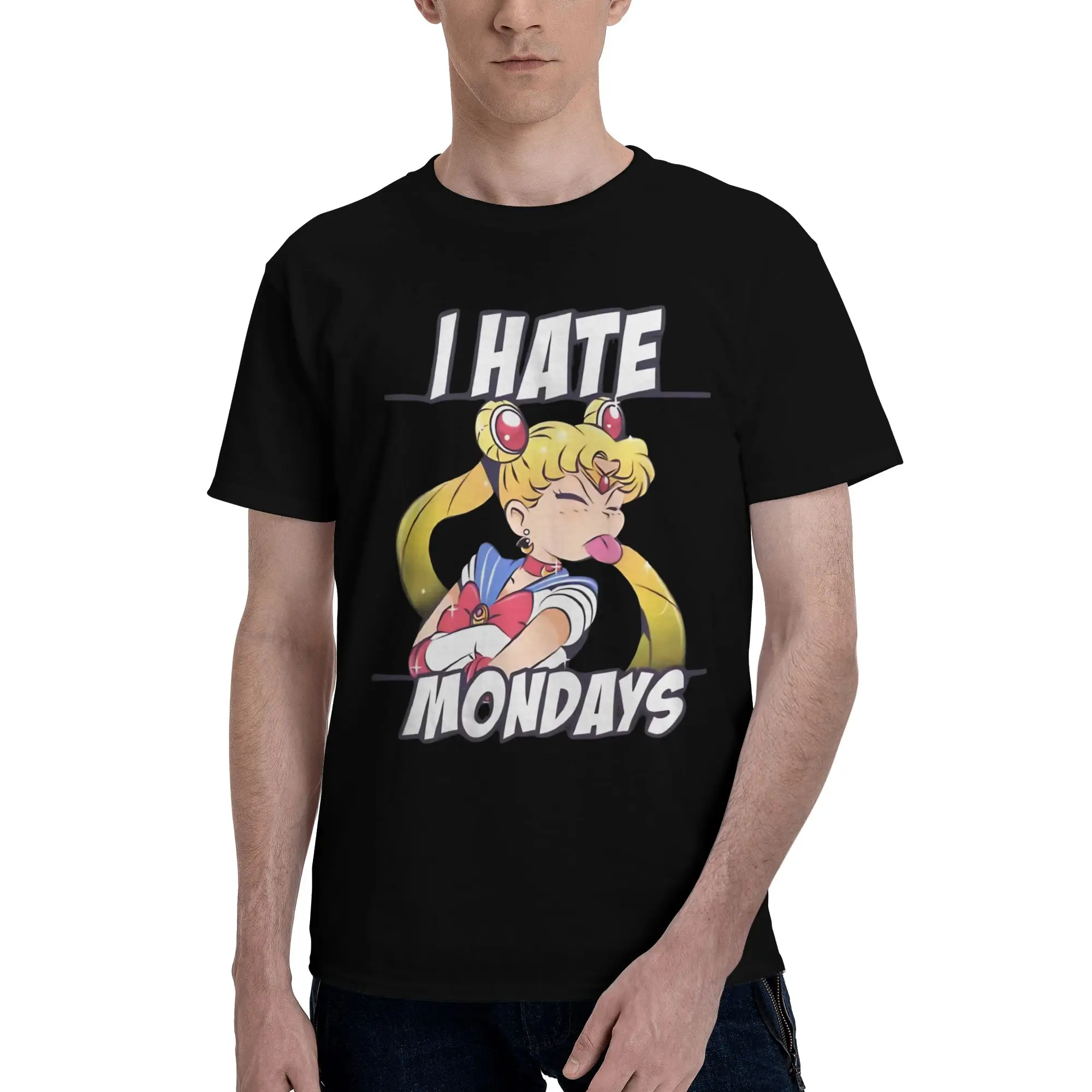 I hate mondays  Funny 100% Cotton T-Shirt Bandai Sailor Moon Tops Tees For Men