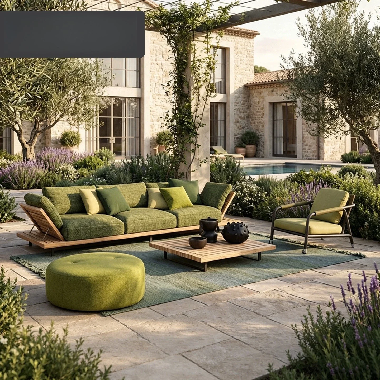 Nordic villa courtyard solid wood sofa, outdoor terrace balcony garden furniture, leisure hotel bed and breakfast sofa combinati