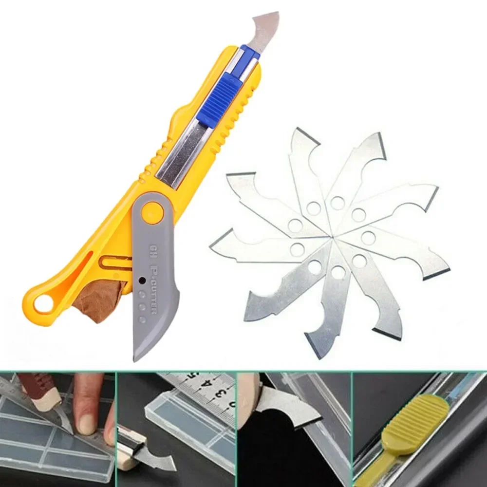 1pc Cutter With 10 Blades For Acrylic Plastic Sheet Cardboard Professional Utility Hook Precision Cutting Tools