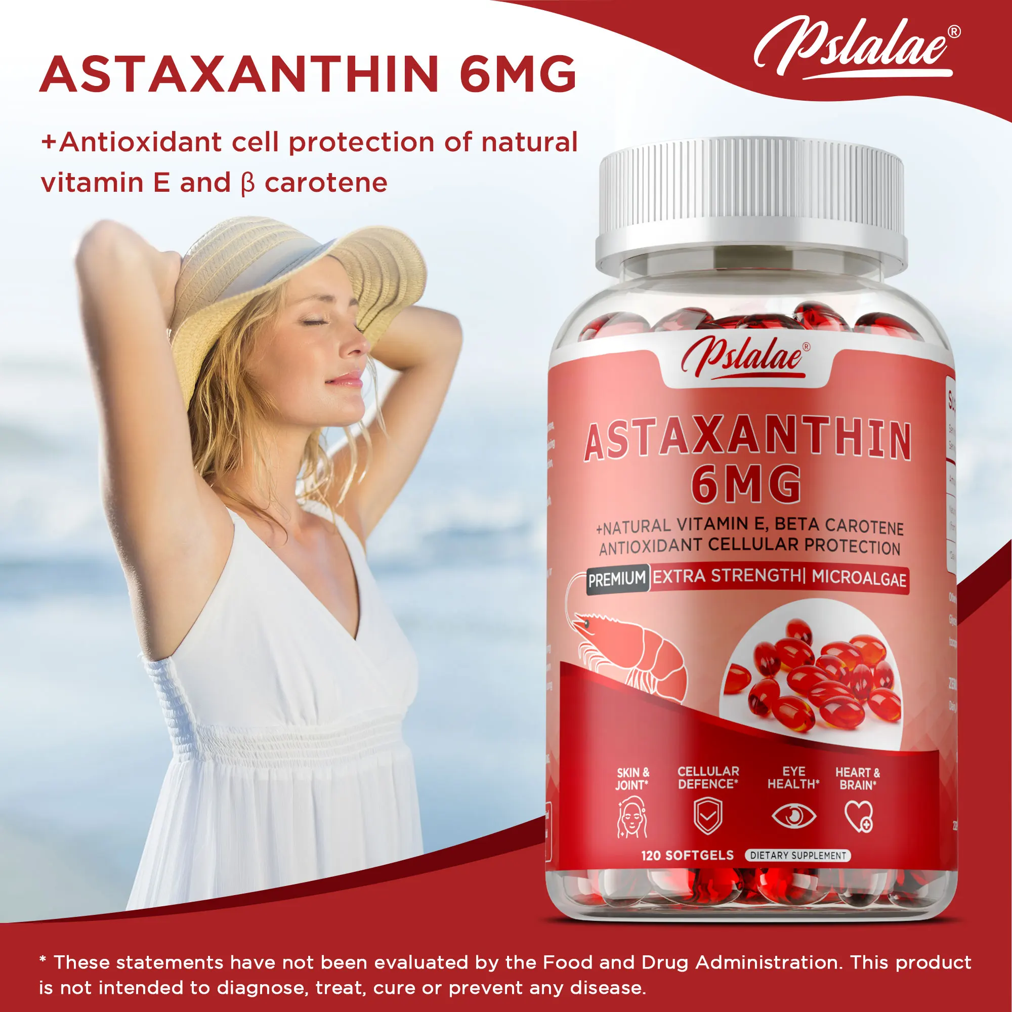 Astaxanthin Capsules - For Brain, Joint and Skin Health, Cellular Energy Metabolism, Promotes Cardiovascular Health, Metabolism