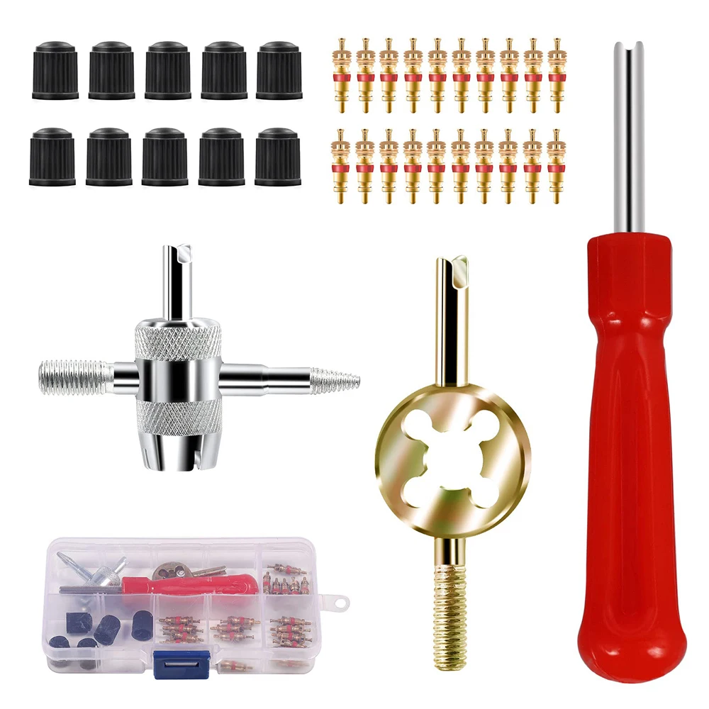 33pcs Car Tyre Valve Stem Tool Kit Auto Motorcycle Tire Valve Stem Core Remover Screwdriver Tire Repair Install Tool