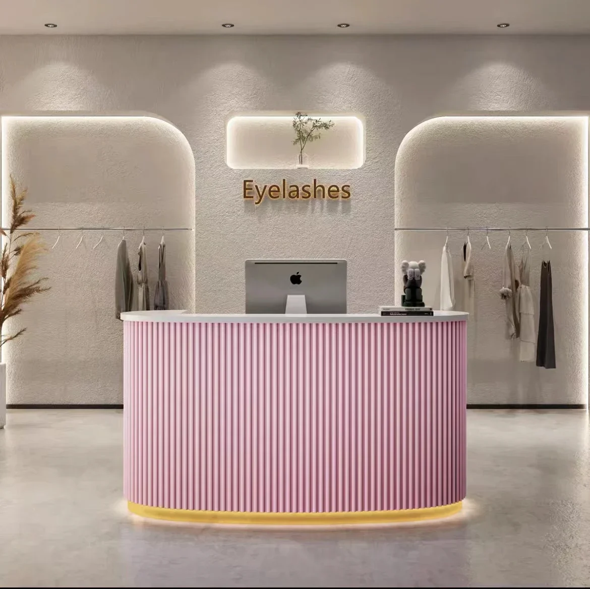 

Современная изогнутая стойка ресепшн для салона красоты и спа, кассовый прилавок, стол ресепшн, малый размер