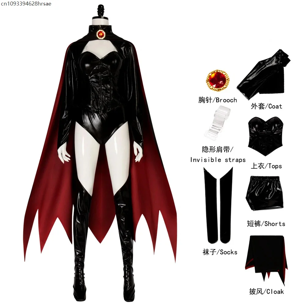 

Sexy Queen Black Superhero Cosplay Costume Jumpsuit Cloak Villain Uniform Halloween Carnival Leather Battle Outfit