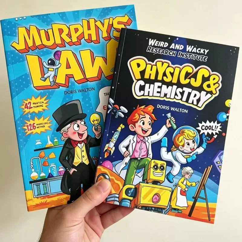 2PCS Kids Educational Comic Book Set Physics & Chemistry Murphy's Law Fun Science Life Wisdom Gift for Boys Girls English Books