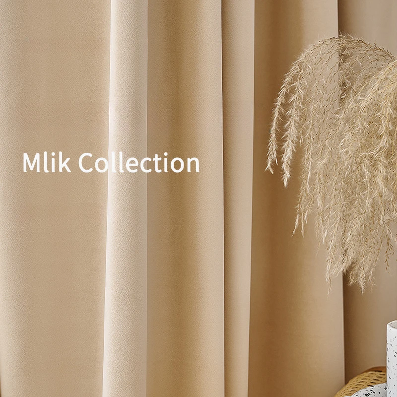 

Australian Wool Velvet Matte High-end Milk Tea Color Finished Product Blackout Curtains for Living Dining Room Bedroom Custom