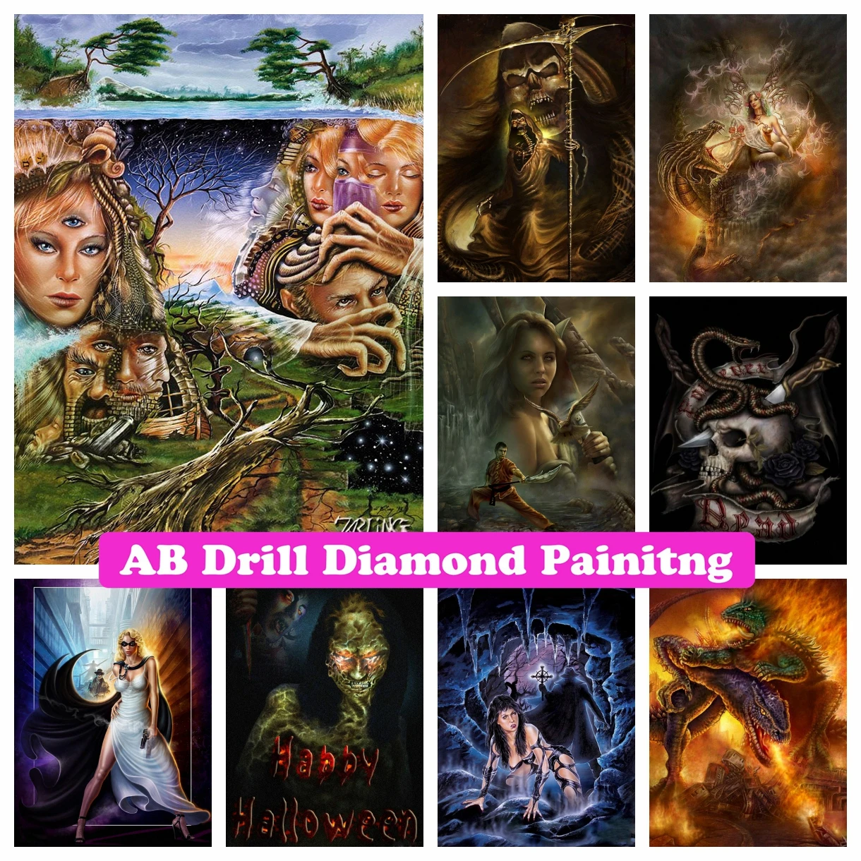 

Magical Horror Gothic 5D DIY AB Drills Diamond Painting Mosaic Cross Stitch Fantasy Artwork Handmade Rhinestones Home Decor Gift