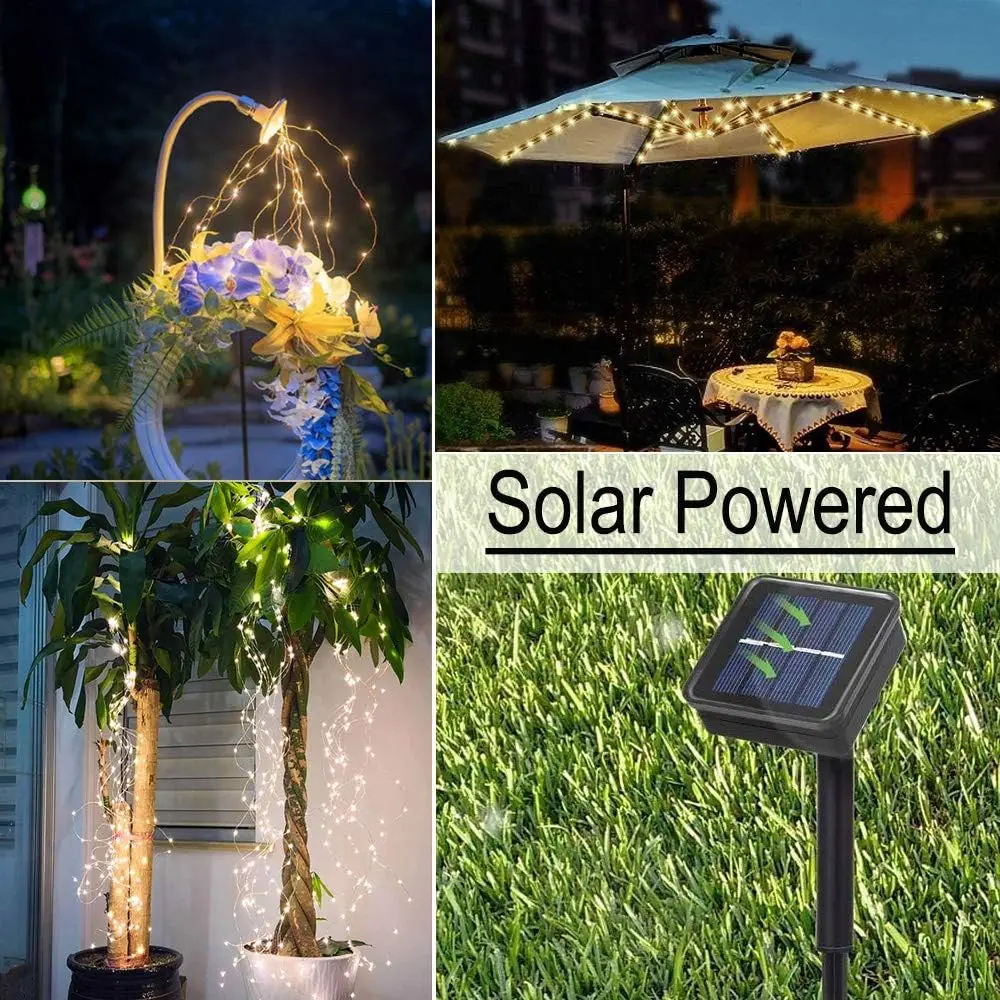 Guirxiété lumineuse solaire LED Firefly, 8 modes clignotants, guirlandes lumineuses, vigne décorative, extérieur, jardin, tente, décoration de Noël