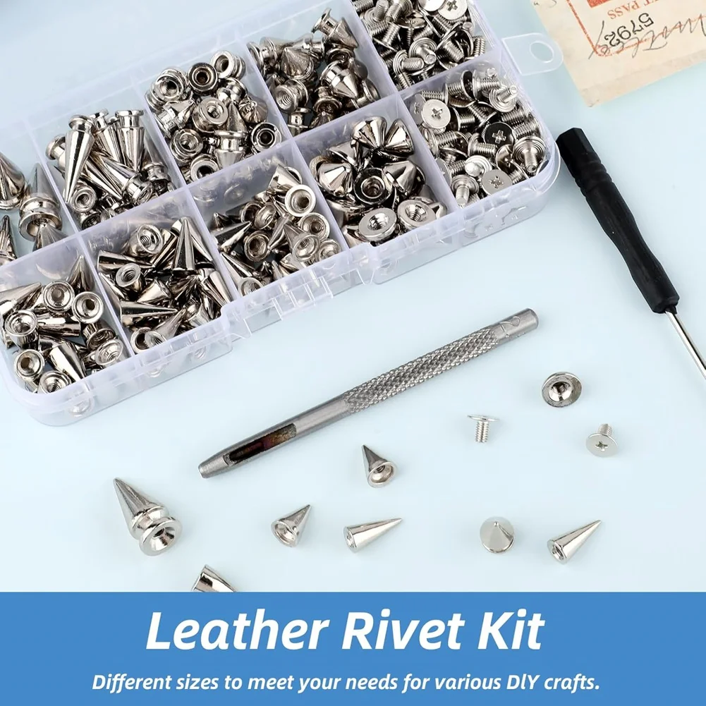 

JFB Cone Tree Studs 354 Sets Punk Spikes And Studs Kit, 8 Sizes With Screwbacks For Leather Crafts For Jackets, Belts, Bags