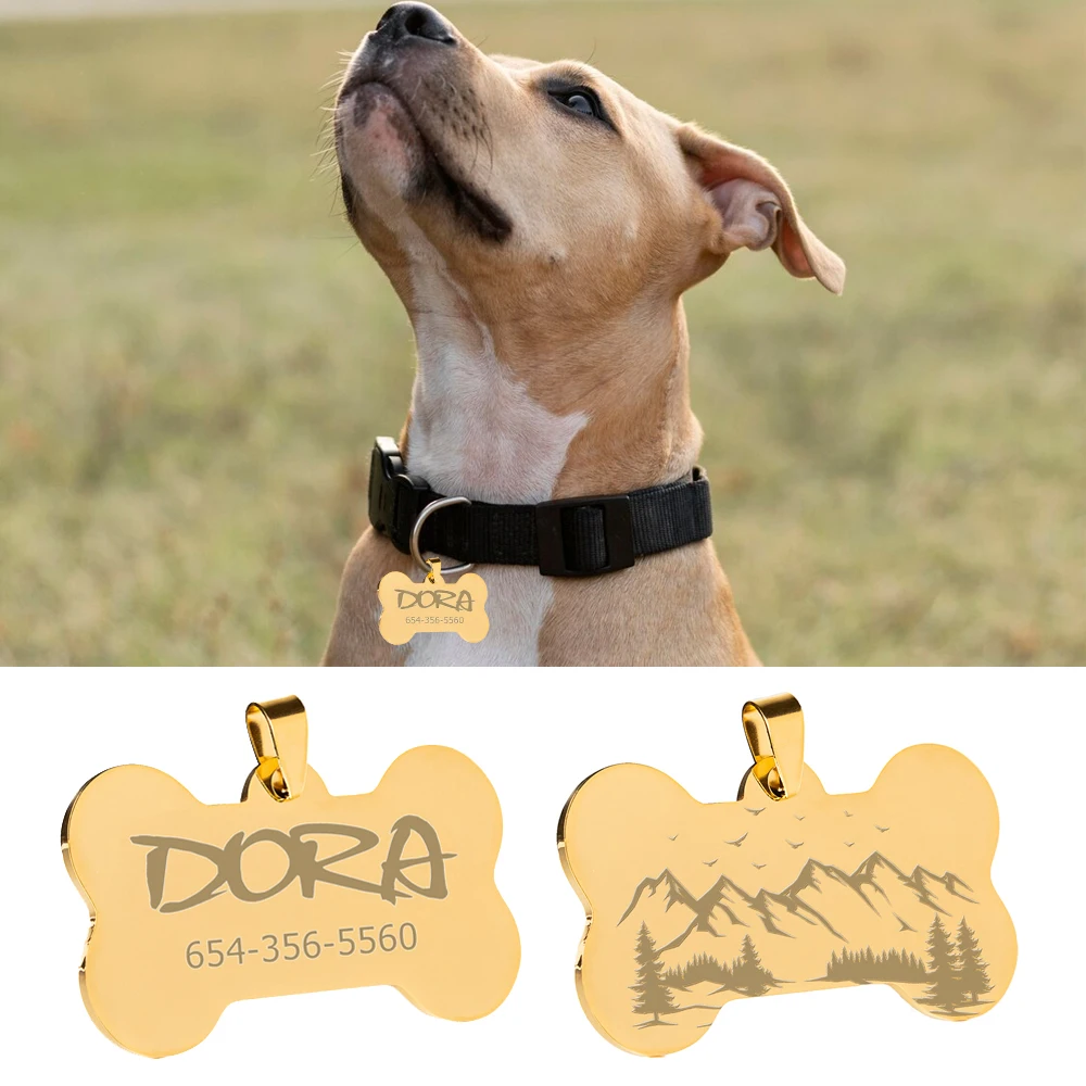 Personalized Dog Tag Thick Stainless Steel Free Engraving Peak Customized Name ID Tag for Small Large Dog Collar Accessories