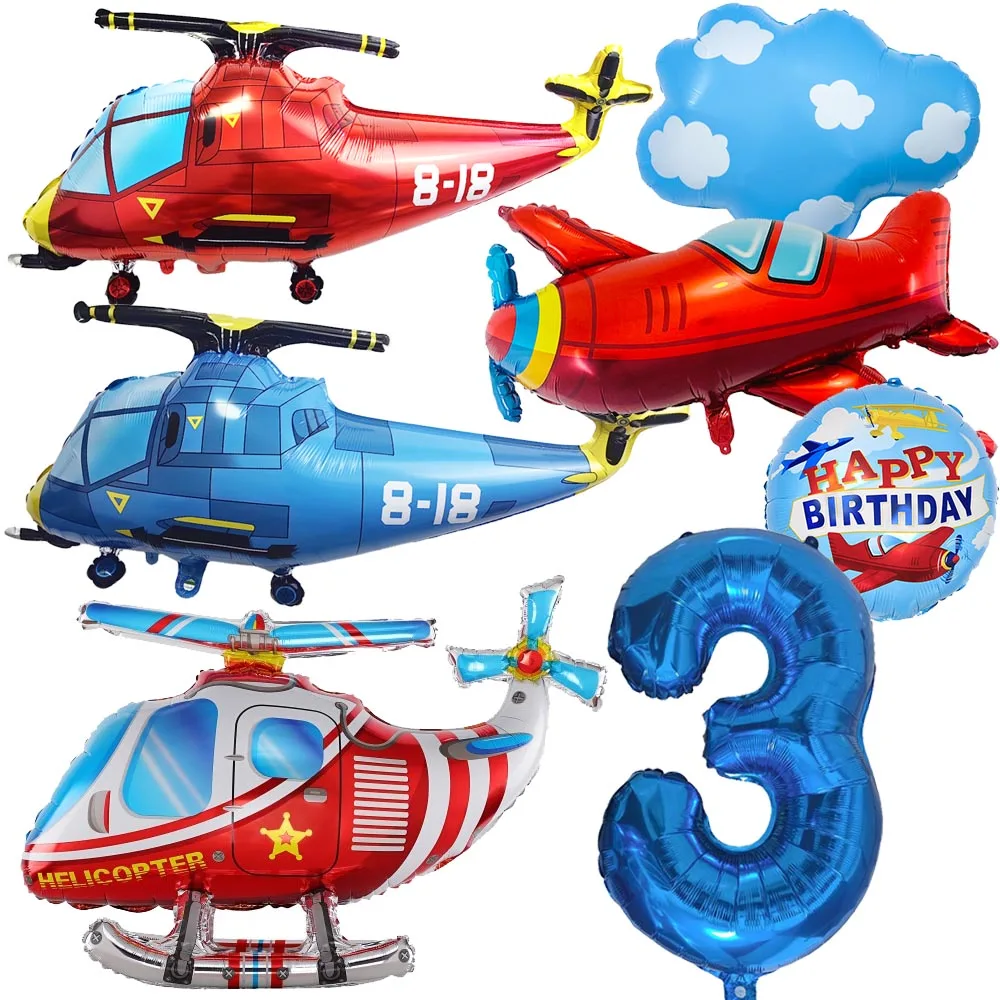 Fighter Balloon Boy Airplane Birthday Party Decortion Plane Cloud Balloon Aircraft Ballon for Aviator Themed 3rd Birthday Party