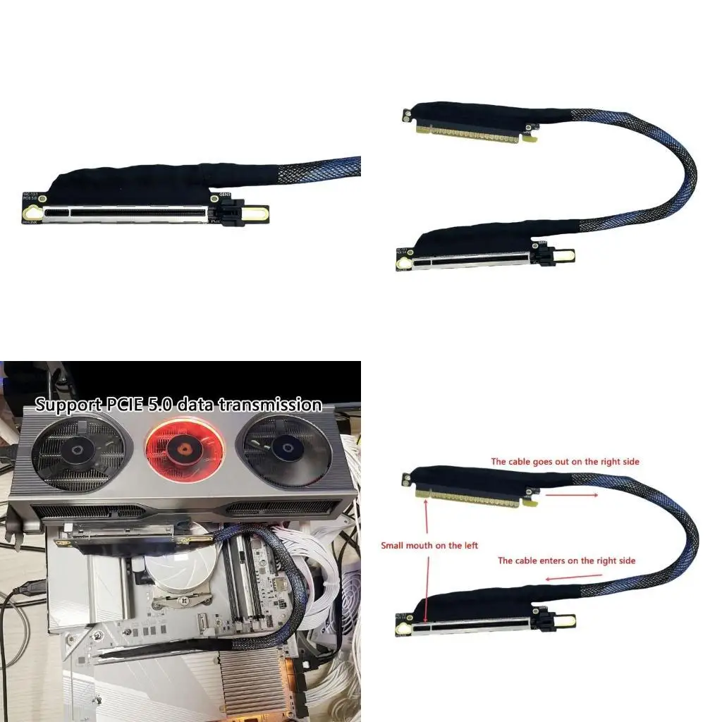 

31BA Advanced PCIE 5.0 X16 Extender Extension Cable with Gold Plated Connectors and Metal Shielding Optional Length
