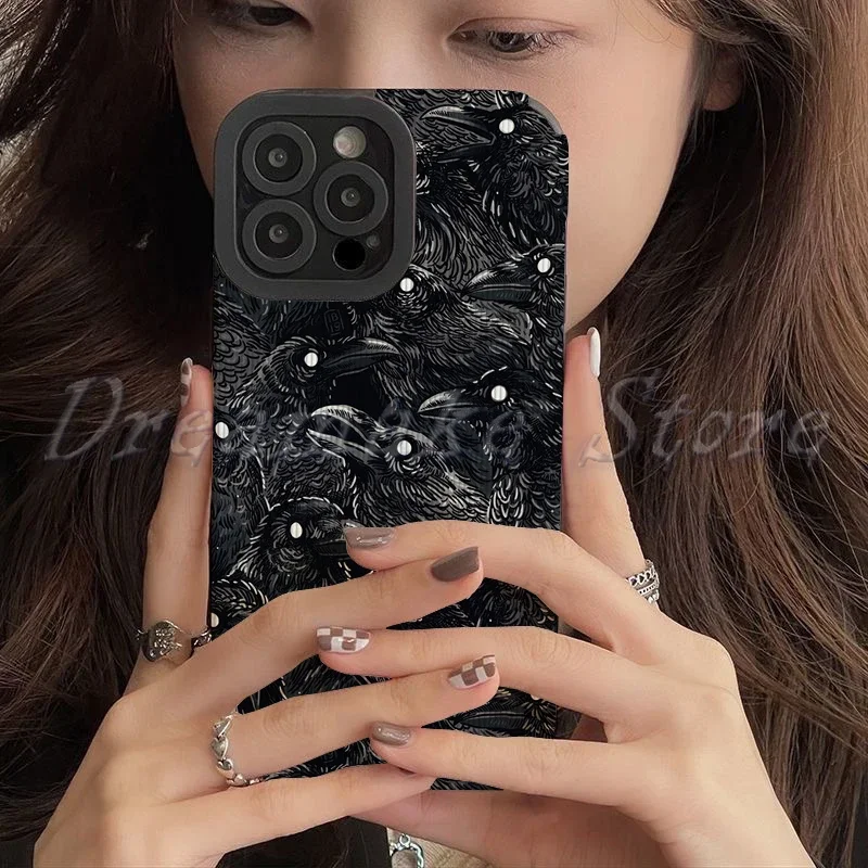 Raven Pattern Phone Case for Iphone 11 Pro Max Iphone 16 Pro Max Iphone 13 Pro Max Iphone 14 Pro Max Iphone 15 Pro Max Case