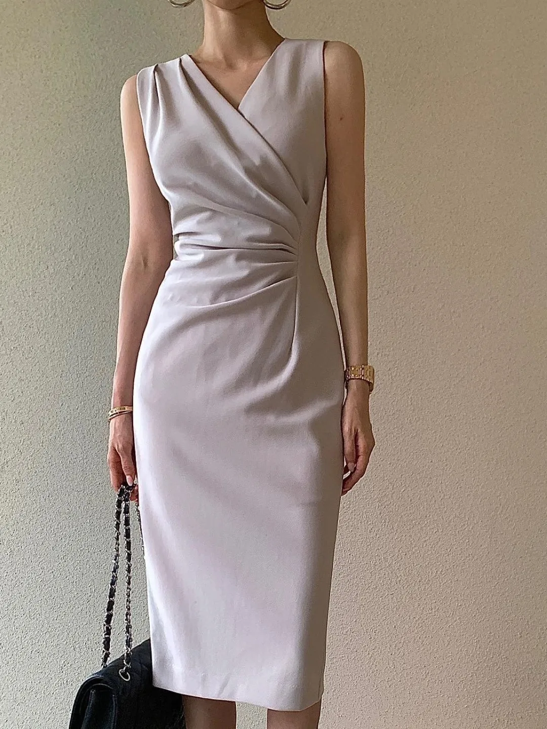 Gilet a pieghe con scollo a V incrociato da donna Dr Vita dimagrante Lunga Estate Nuovo Sle Sentimenti di fascia alta Faionable And Ele