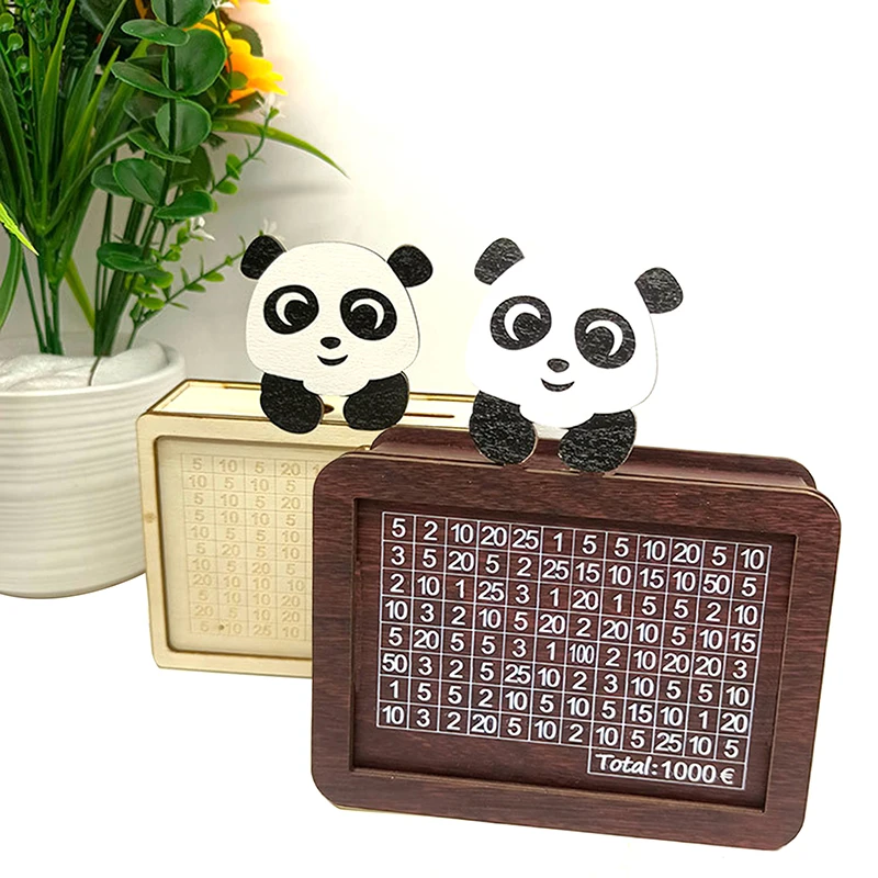 Reusable Cartoon Panda Money Saving Box Wooden With Goals Counter Money Storage Bank