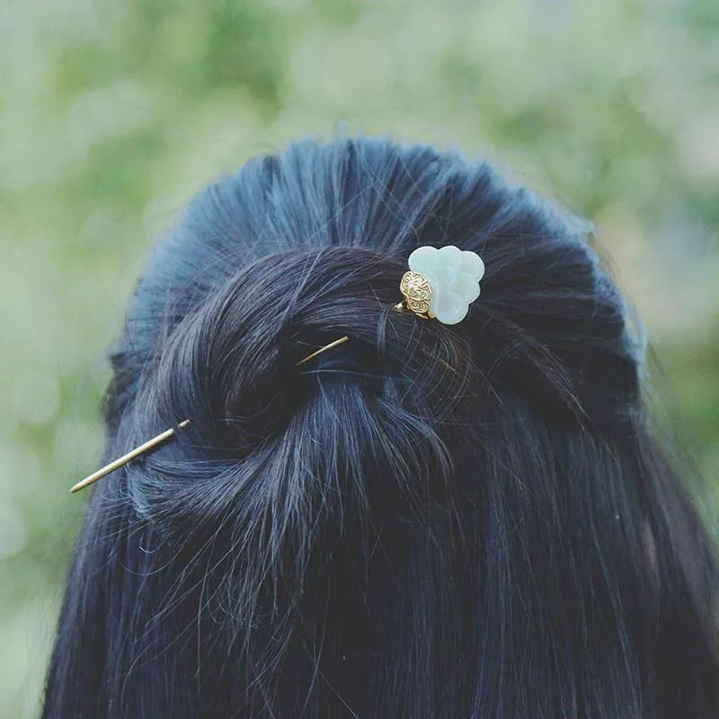 Classical vintage ethnic style tiara ancient gold craft natural chalcedony auspicious clouds hair jewelry hanfu accessories
