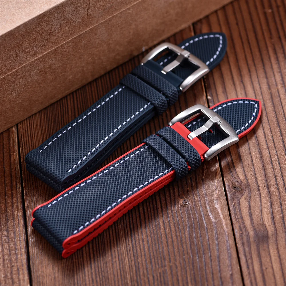 20 مللي متر 22 مللي متر تصميم جديد الهجين FKM حزام ساعة جلد فلورو المطاط حزام الساعات FPM الأشرطة الناعمة لكل ماركة ساعات مقاومة للماء