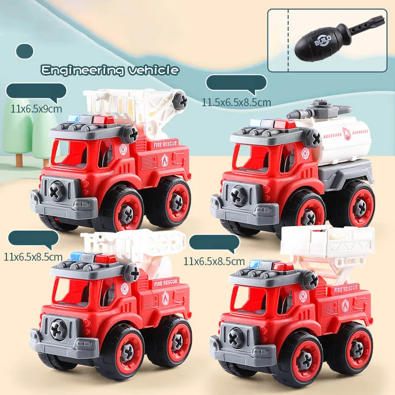 Brinquedo de carro de engenharia removível criativo para crianças aparafusando montagem diy quebra-cabeça porca desmontagem caminhão de bombeiros brinquedo de veículo militar