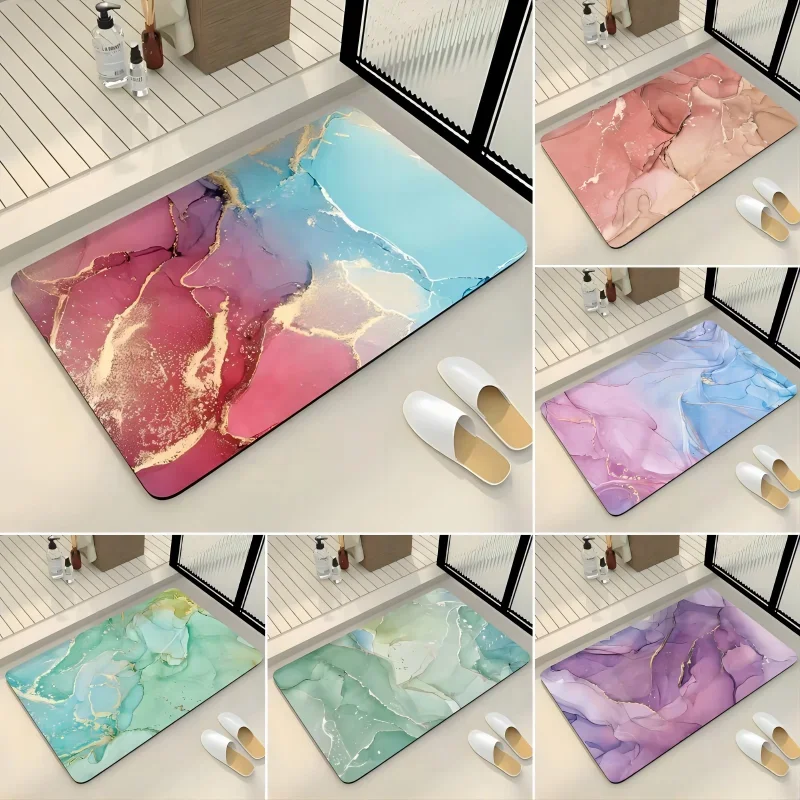 Marble Texture Bath Mat Luxury Anti Slip Shower Bathroom Carpet Super Absorbent Floor Foot Mats Quick Dry Home Toilet Doormat