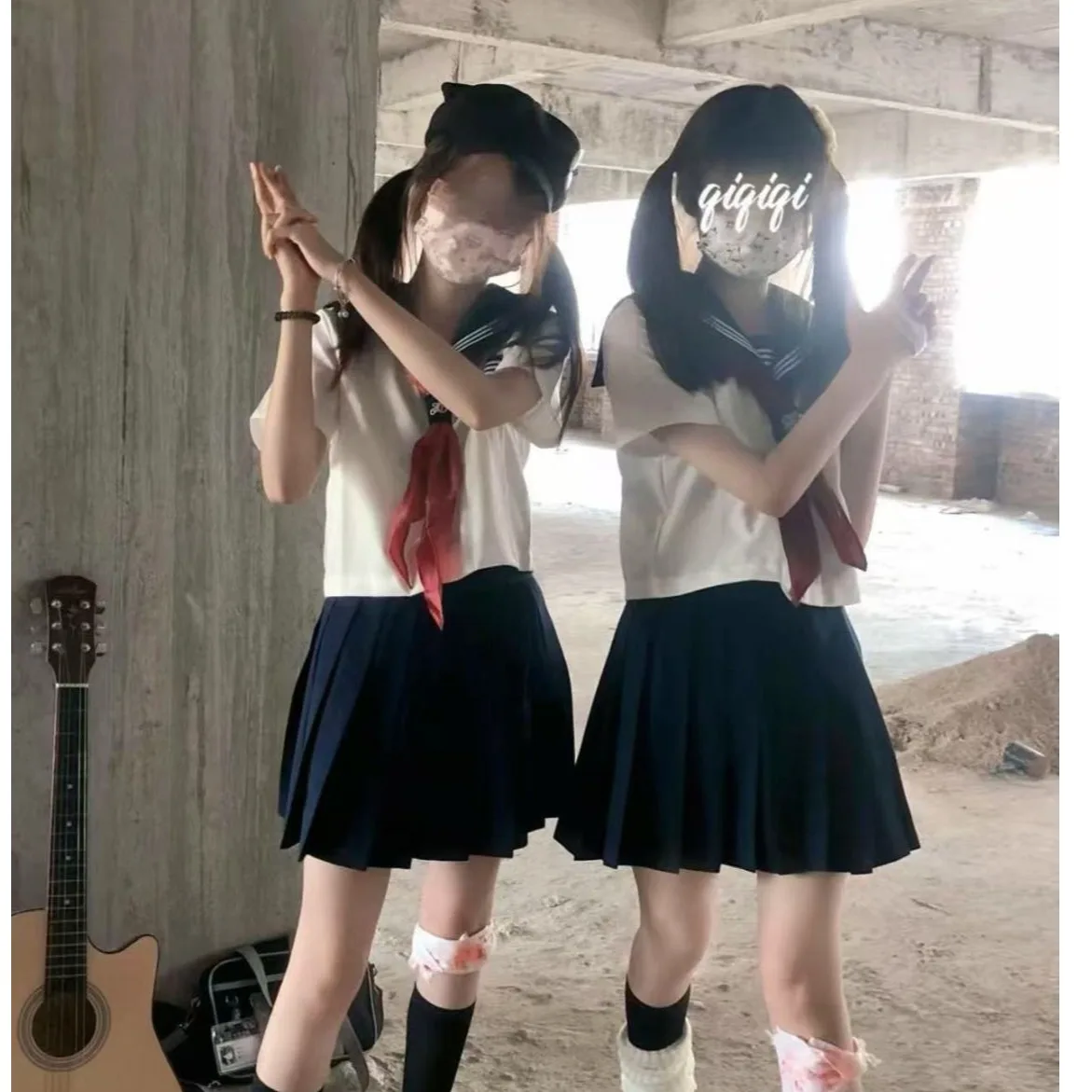 Plus Size Zomer JK orm ort Rok Set Kleine Basic Sle Matrozenpakje V-Ne ort Sve Rode Kraag Tweedelige set